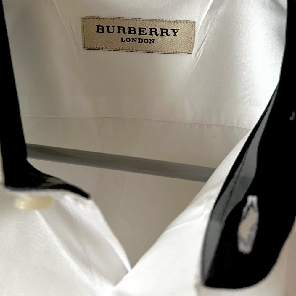 Original Burberry London dress shirt size 17.5 / 35 with check inner collar.